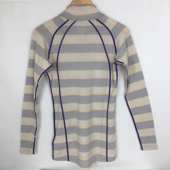 Wool Base Layer Quarter Zip Top Gray White Stripe Women’s S Bergans of Norway - Picture 11 of 12
